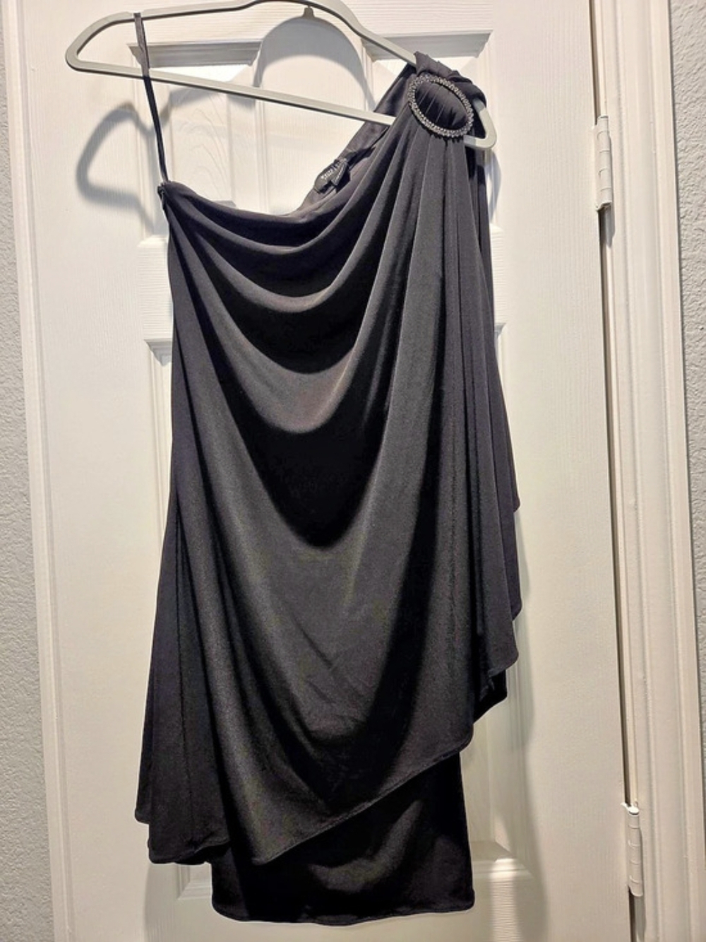 White House Black Market Black Draped Asymmetrical Dress Size 4 Like New